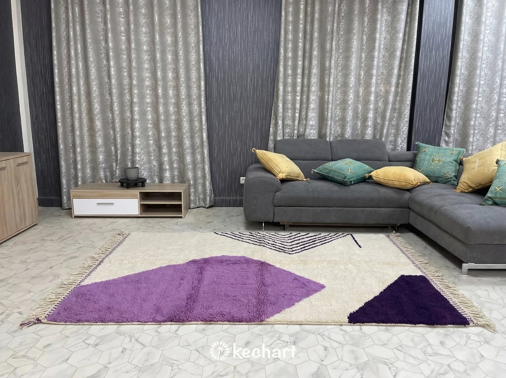 Custom Beni Ourain Rug - Moroccan Wool in Viola Indigo Diamond Pattern