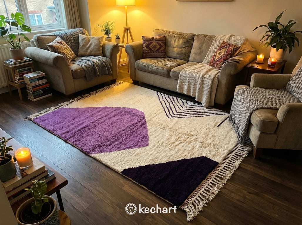 Custom Beni Ourain Rug - Moroccan Wool in Viola Indigo Diamond Pattern
