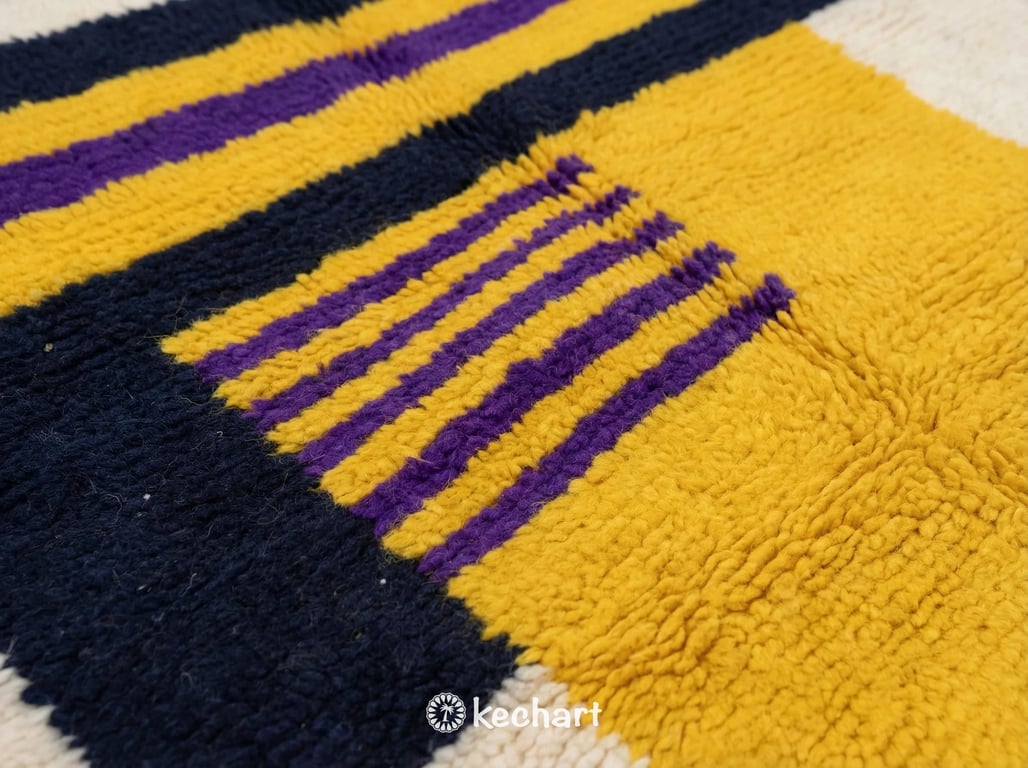 Custom Beni Ourain Rug - Handwoven Wool, Night Sky & Sunflower Diamonds