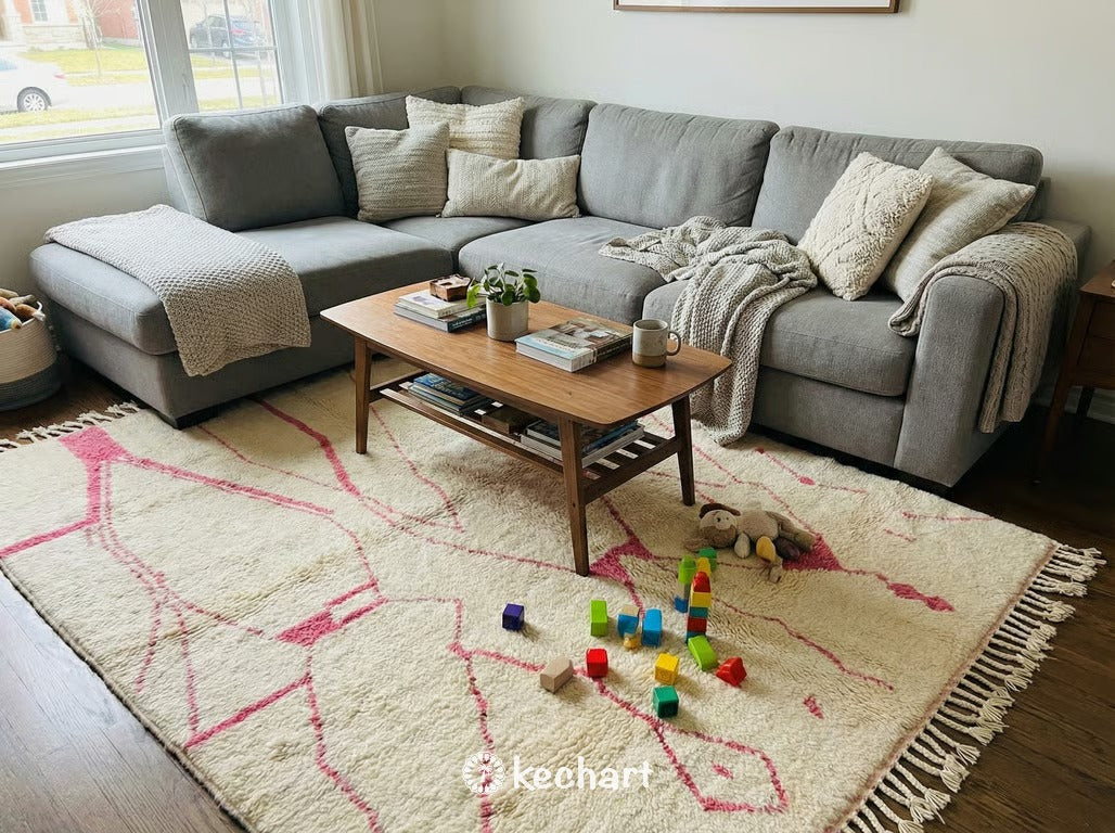 Made to Order Beni Ourain Rug - Cream & Candy Pink Geometric Wool