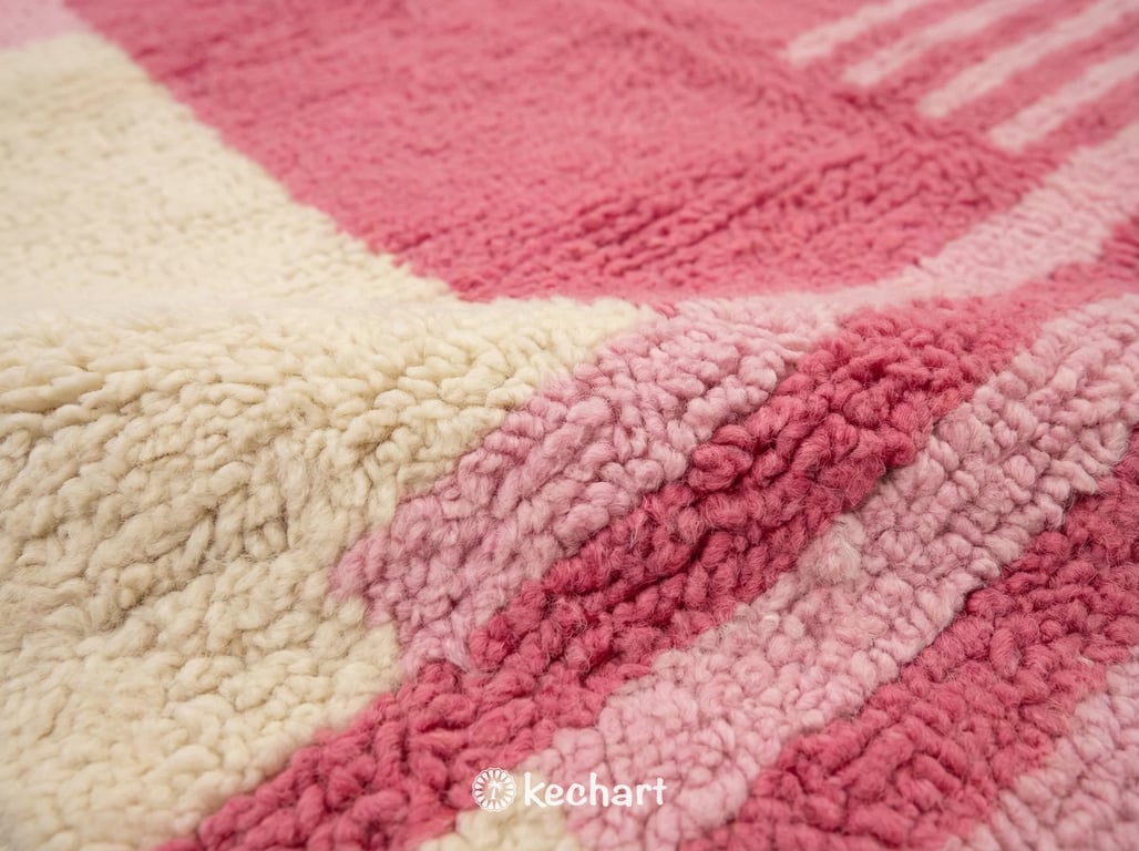 Custom Beni Ourain Rug - Soft White & Candy Pink Geometric Diamond Pattern