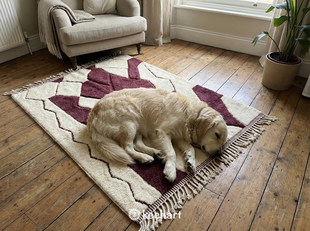 Custom Beni Ourain Moroccan Rug - Cream and Bordeaux Diamond Pattern