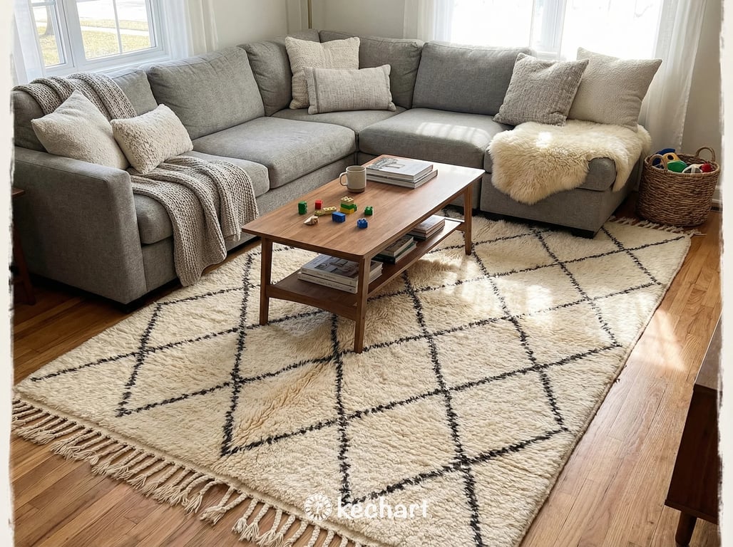 Custom Size Beni Ourain Rug - Handwoven Moroccan Wool in Cream & Charcoal