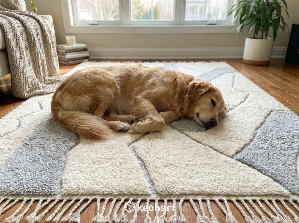Custom Beni Ourain Wool Rug - Cream & Silver Grey Diamond - Made to Order