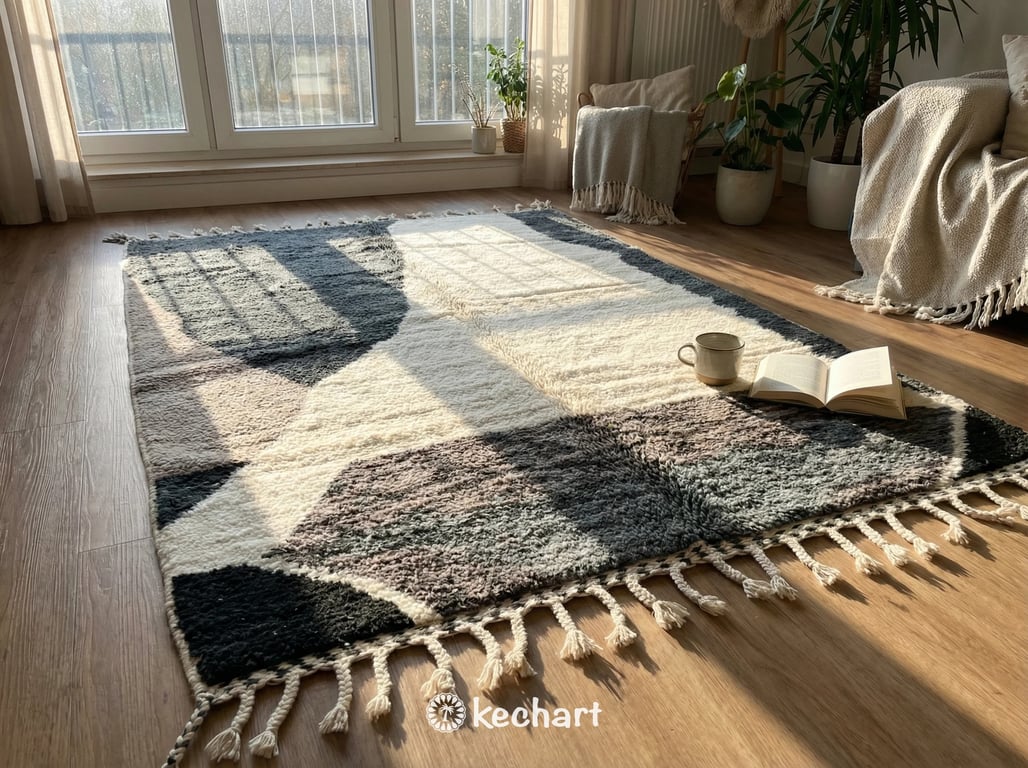 Custom Beni Ourain Rug - Handwoven Moroccan Wool with Grey & Taupe Diamonds