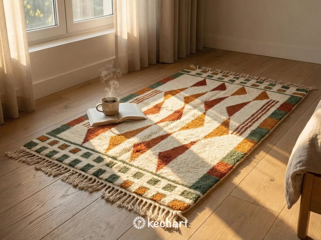 Custom Size Beni Ourain Rug - Handwoven Moroccan Wool in Rust & Earth Tones