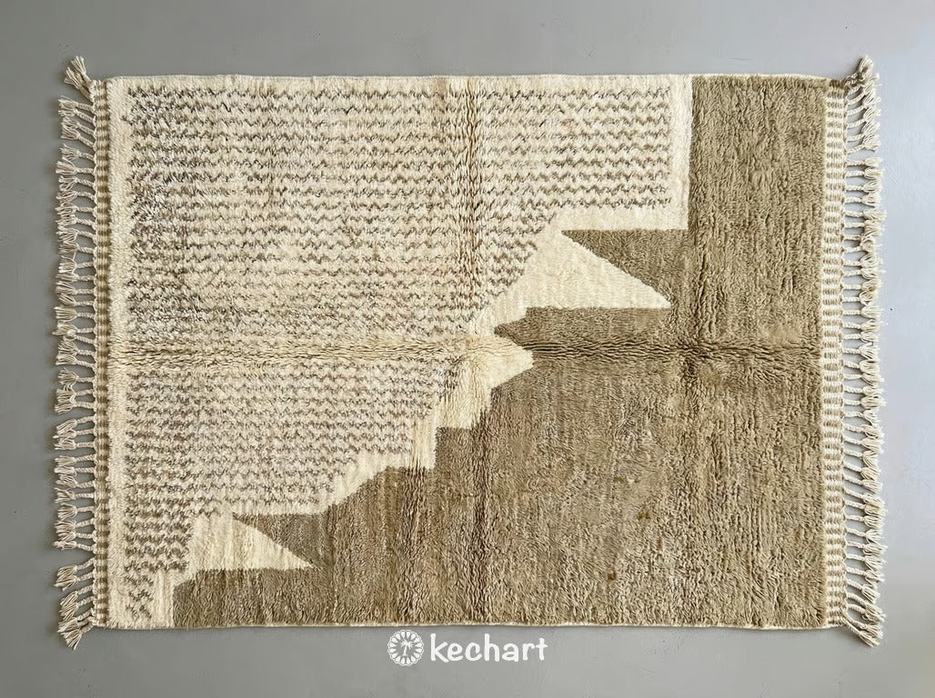 Custom Beni Ourain Moroccan Rug - Handwoven Wool Shag with Cream Base and Khaki Geometric Diamond Pattern - Made to Order