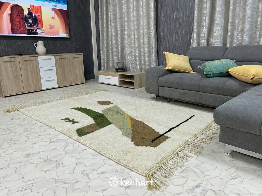 Custom Beni Ourain Rug - Olive & Sage Geometric Wool
