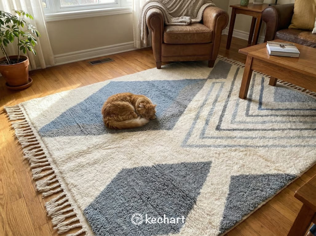 Custom Grey Beni Ourain Rug - Handwoven Moroccan Wool Diamond Pattern