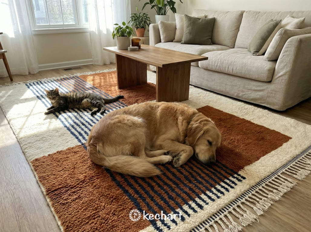 Custom Beni Ourain Wool Rug - Made to Order Geometric Rust & Cream