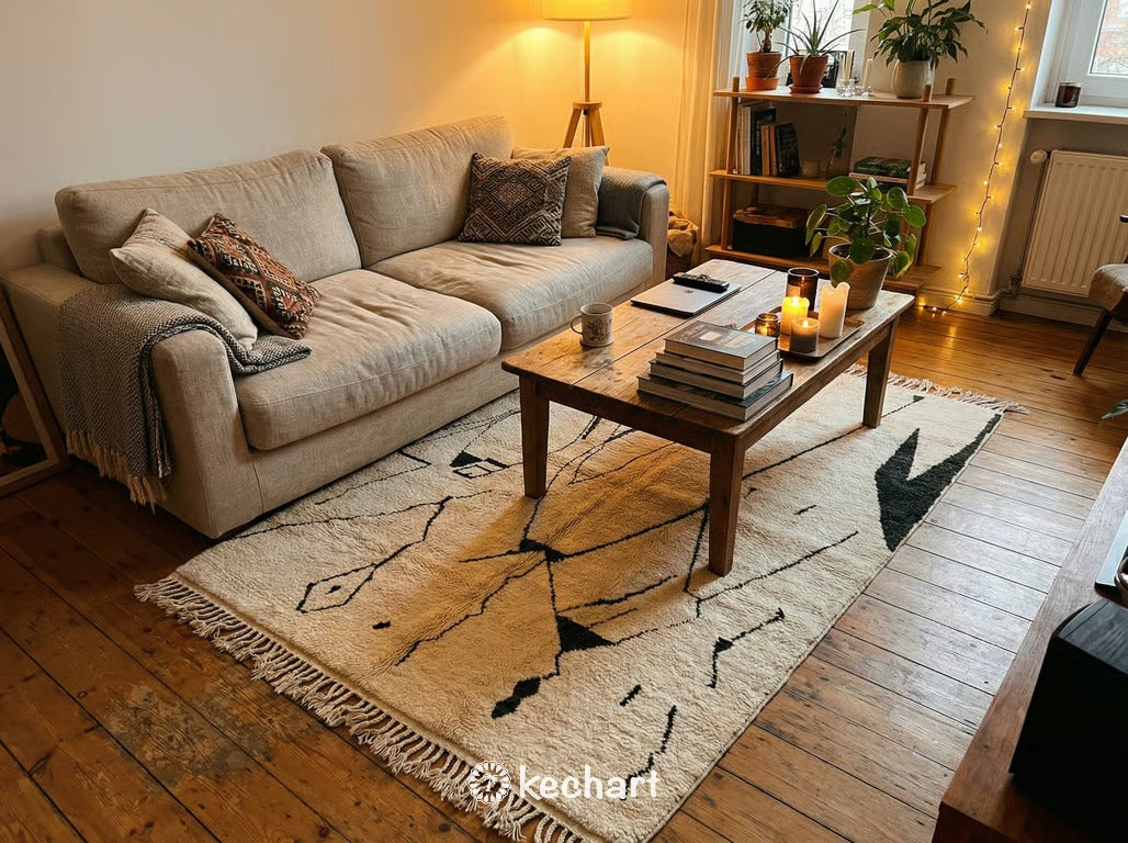 Custom Beni Ourain Rug - Made to Order Cream & Charcoal Wool Moroccan Carpet
