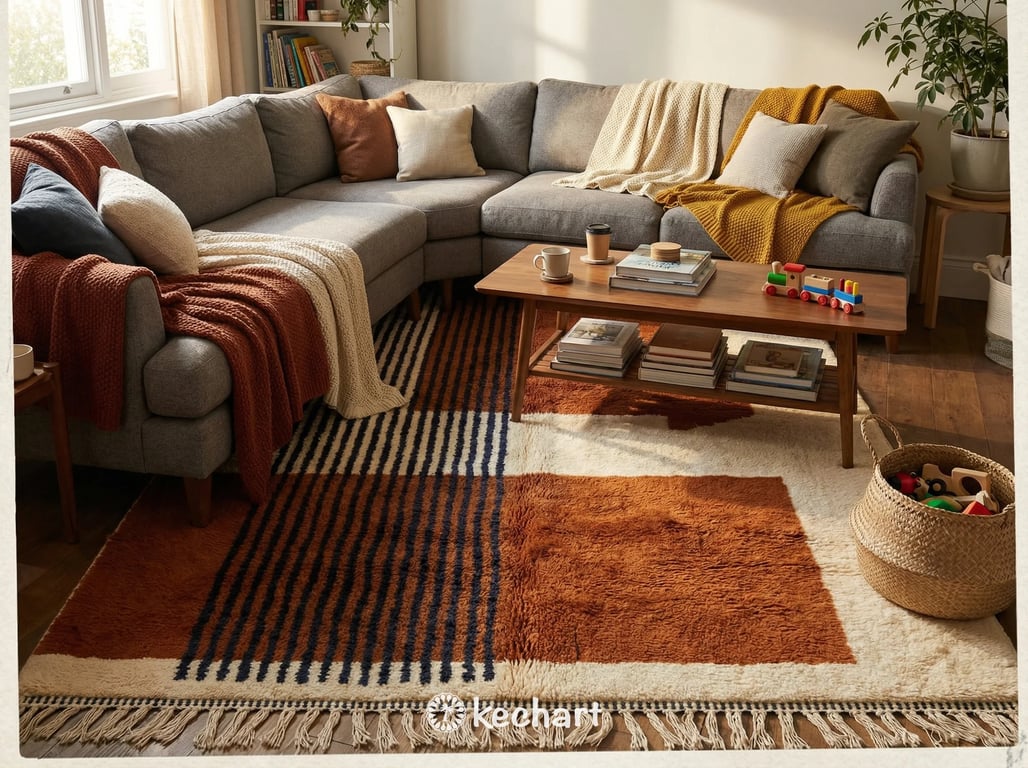 Custom Beni Ourain Wool Rug - Made to Order Geometric Rust & Cream