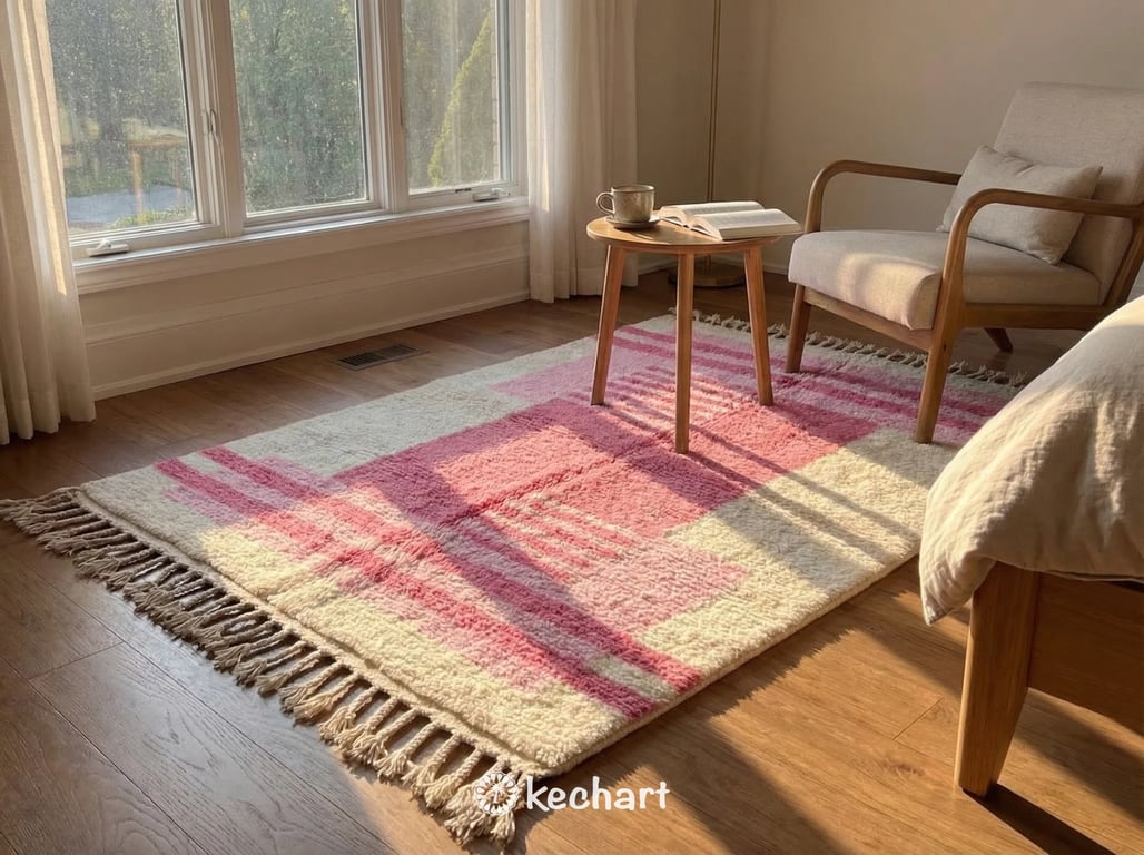 Custom Beni Ourain Rug - Soft White & Candy Pink Geometric Diamond Pattern