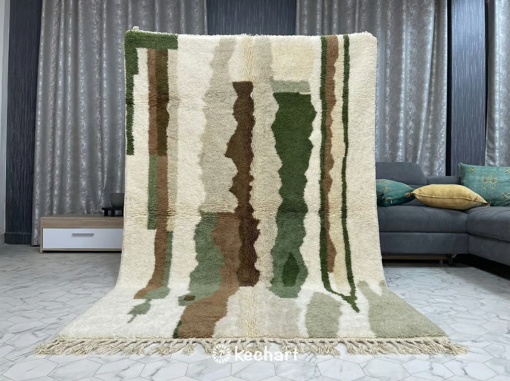Custom Beni Ourain Rug - Made to Order Olive Green & Sage Geometric Wool Rug