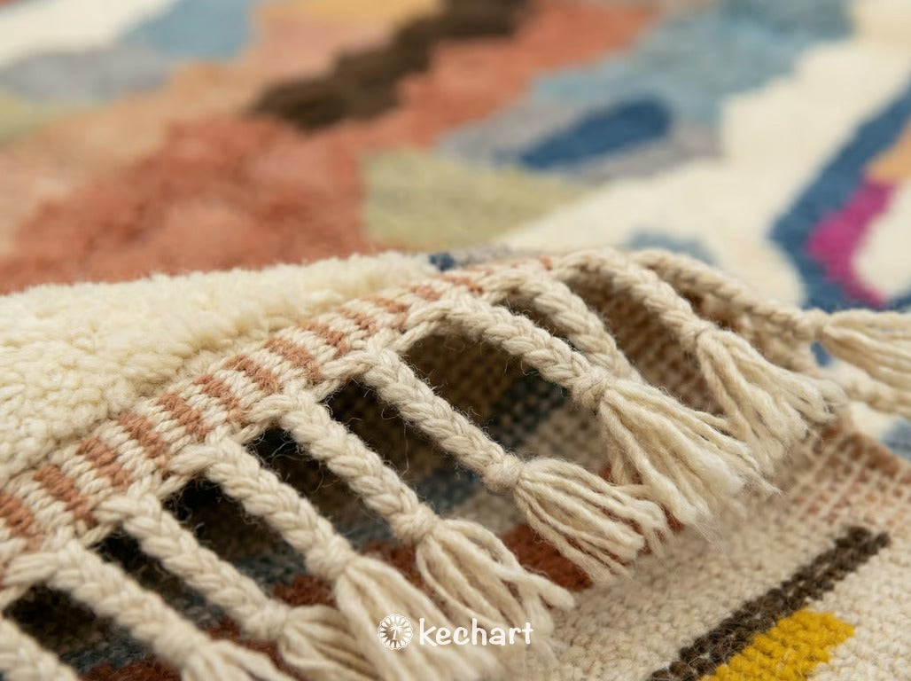 Custom Beni Ourain Rug - Handmade Moroccan Wool, Cream & Beige Diamond