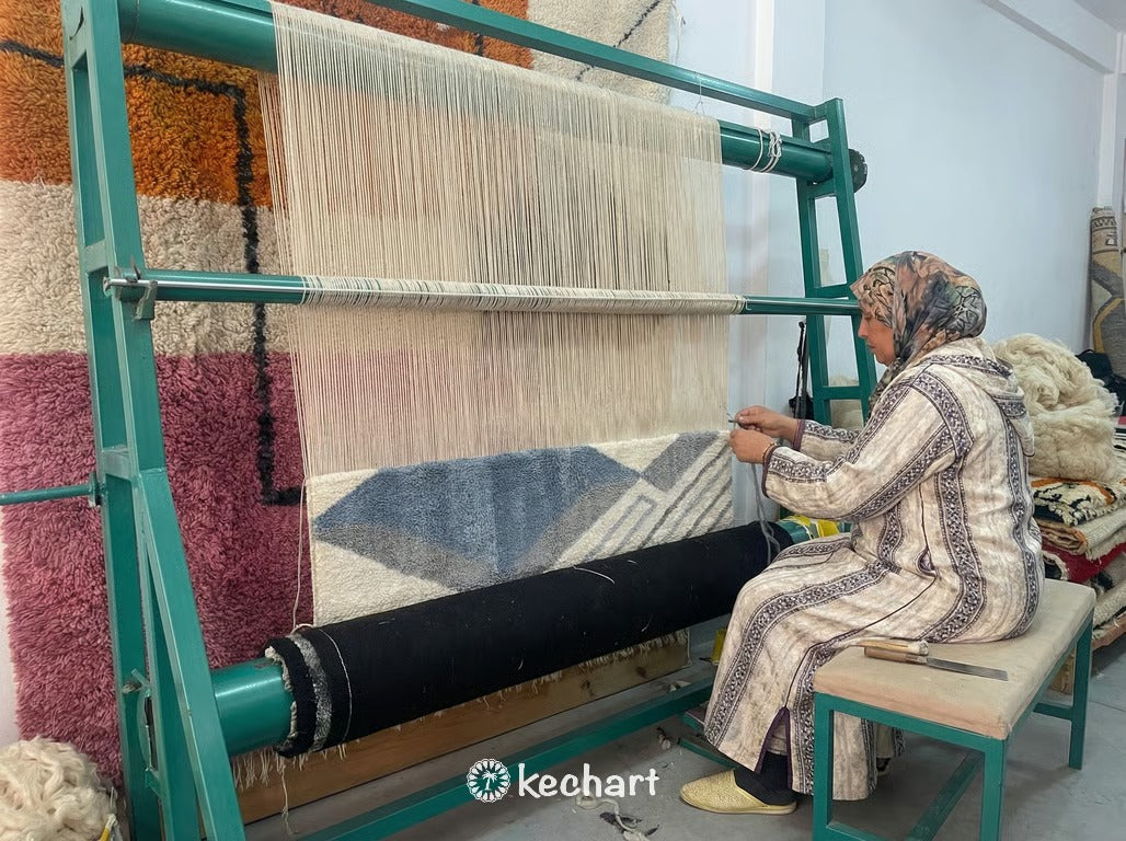 Custom Grey Beni Ourain Rug - Handwoven Moroccan Wool Diamond Pattern