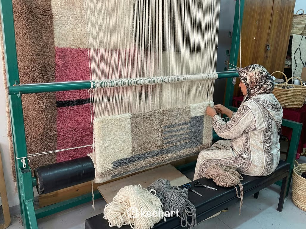 Custom Beni Ourain Rug - Handwoven Moroccan Wool, Grey & Taupe Geometric Diamonds