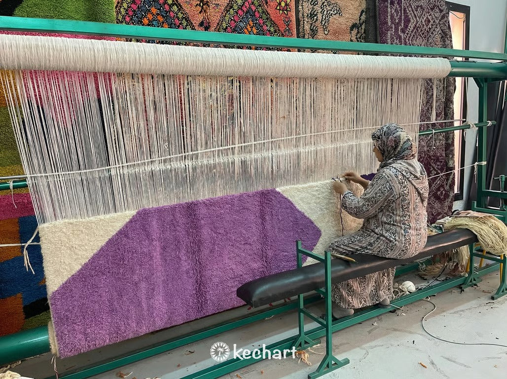 Custom Beni Ourain Rug - Moroccan Wool in Viola Indigo Diamond Pattern