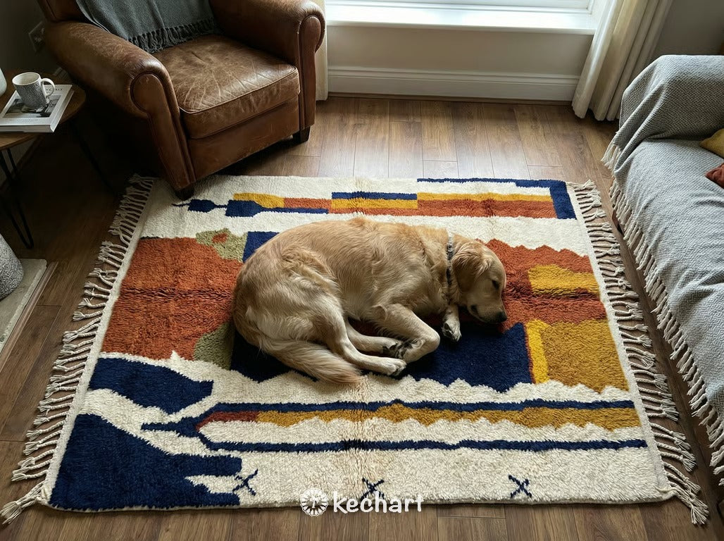Custom Beni Ourain Rug - Made to Order Geometric Rust & Navy Wool Rug
