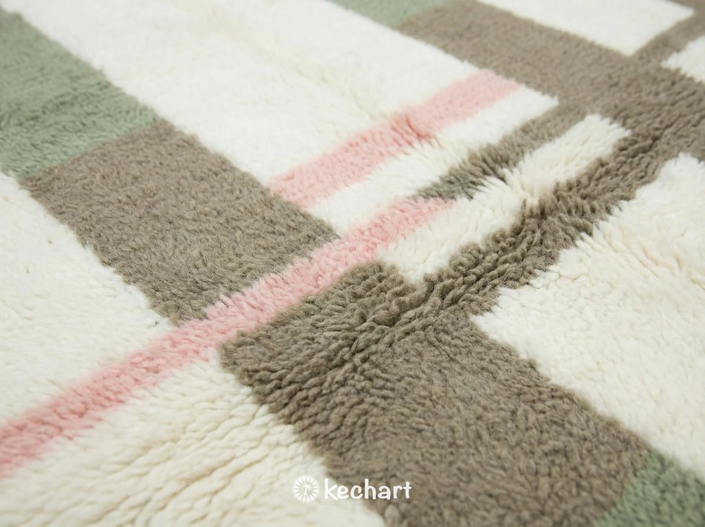 Custom Beni Ourain Rug - Handmade Moroccan Wool in Sage Green, Pink & White