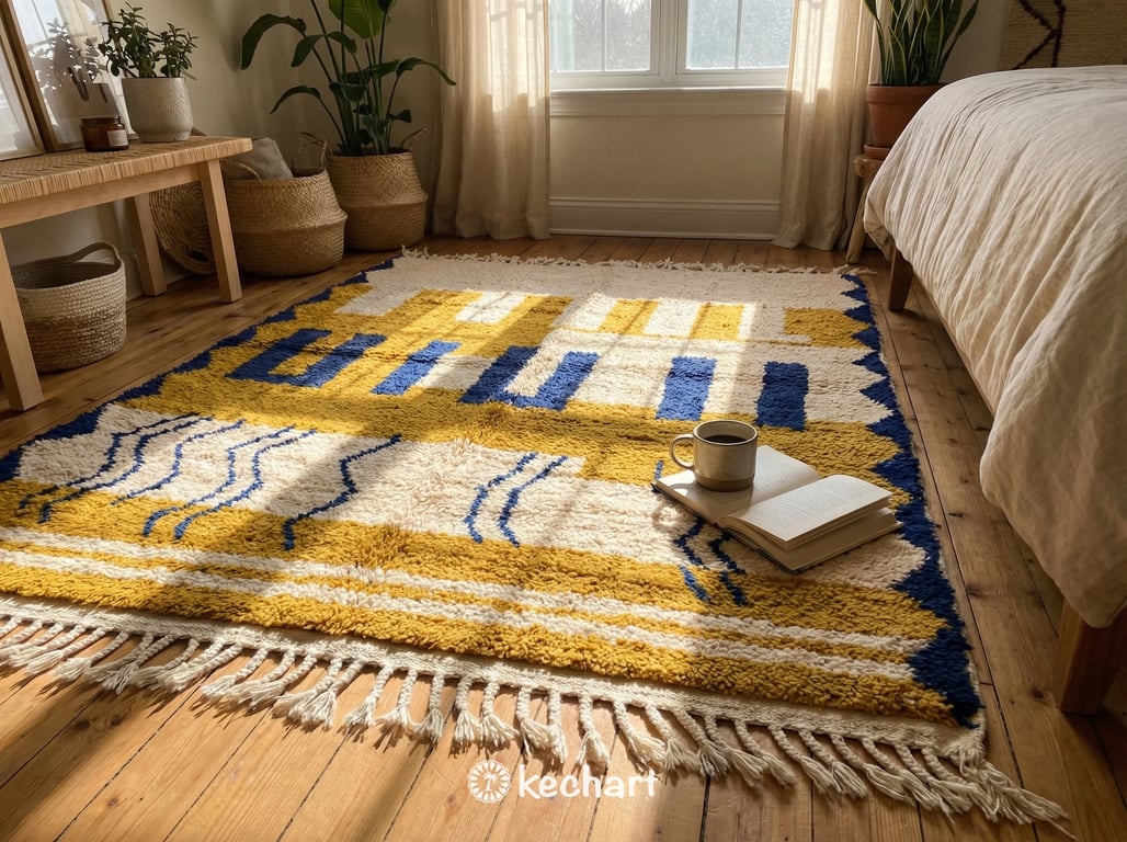 Custom Made-to-Order Beni Ourain Rug – Plush Moroccan Wool, Rust & Navy Diamonds