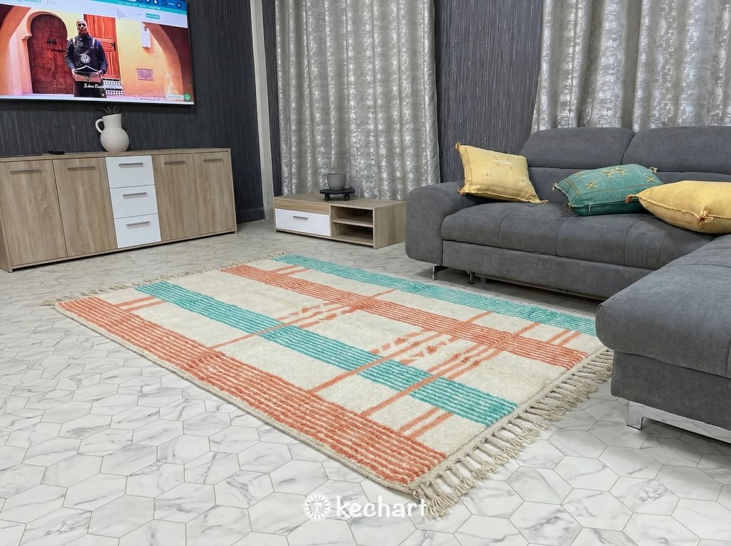 Custom Beni Ourain Rug - Handwoven Wool in Coral & Turquoise - Made to Order