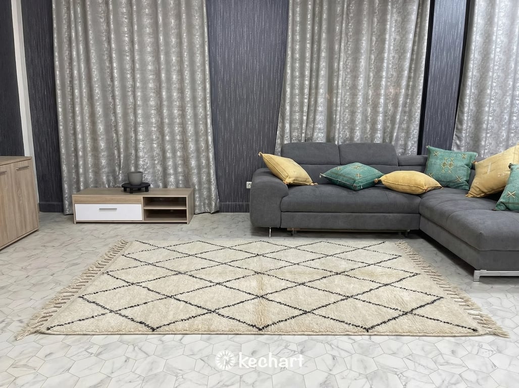 Custom Size Beni Ourain Rug - Handwoven Moroccan Wool in Cream & Charcoal