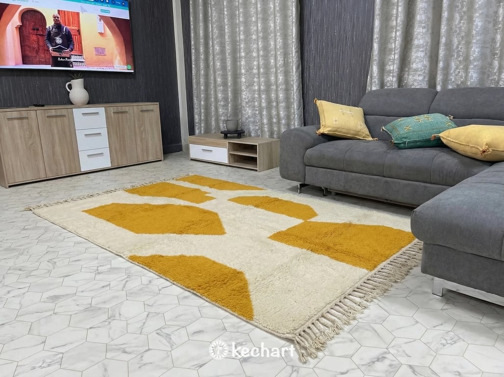 Custom Beni Ourain Rug - Handwoven Cream and Saffron Diamond Wool Rug