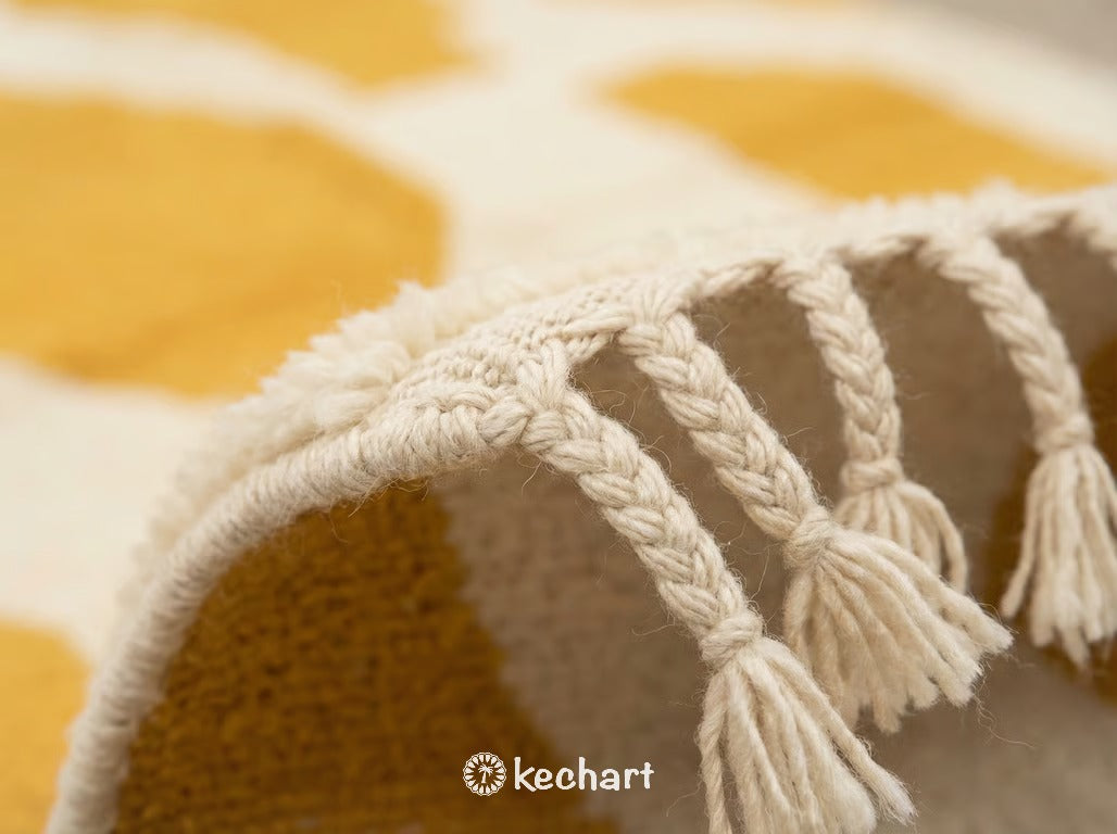 Custom Beni Ourain Rug - Handwoven Cream and Saffron Diamond Wool Rug