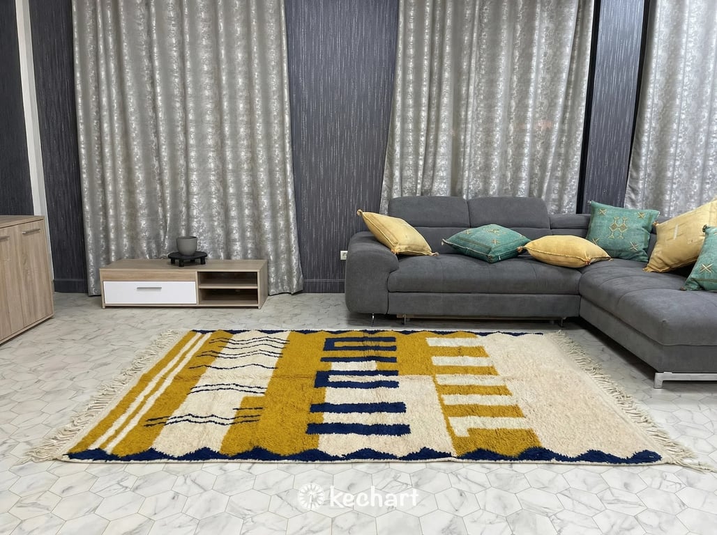 Custom Made-to-Order Beni Ourain Rug – Plush Moroccan Wool, Rust & Navy Diamonds