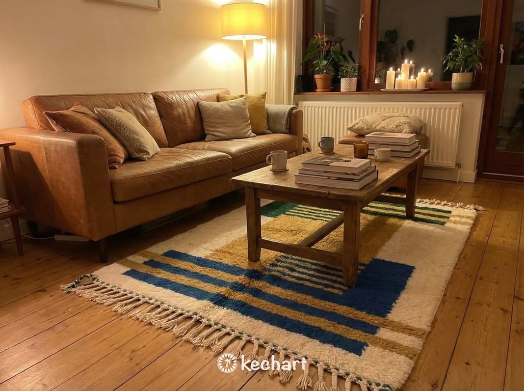 Custom Beni Ourain Rug - Made to Order Moroccan Wool Rug in Blue & Gold