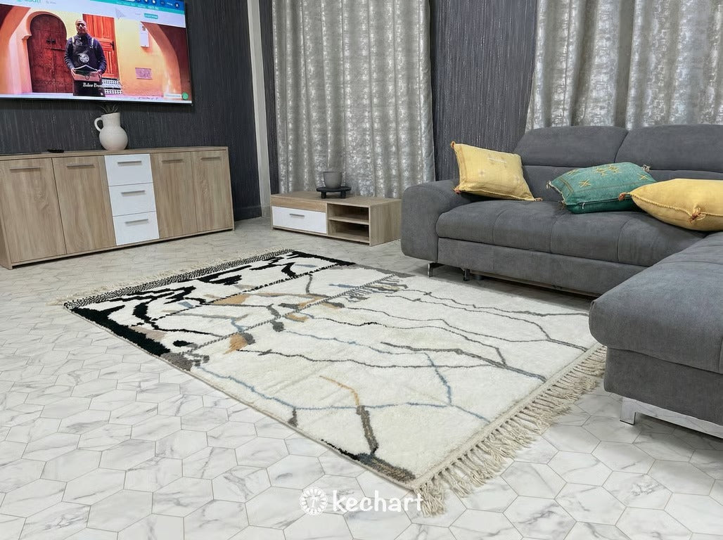 Custom Beni Ourain Rug - Made to Order Moroccan Wool in White & Grey