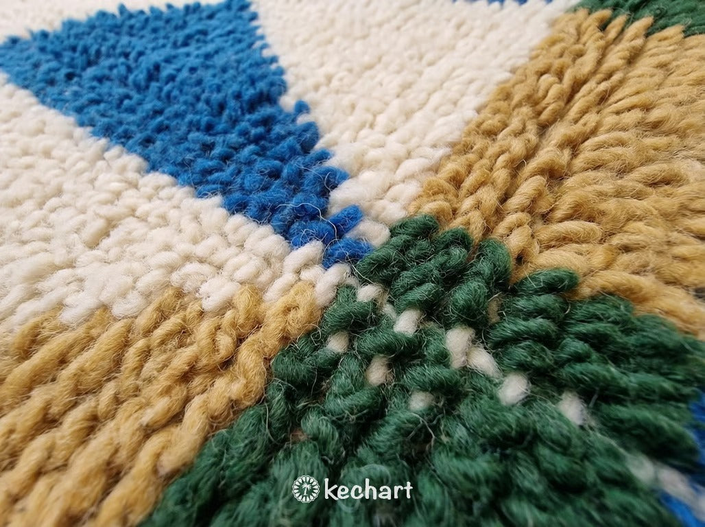 Custom Beni Ourain Rug - Made to Order Moroccan Blue & Gold Geometric Wool