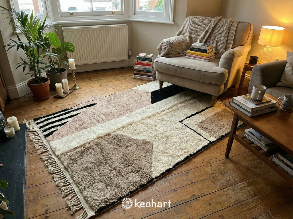 Custom Beni Ourain Rug - Made to Order Plush Moroccan Wool Cream Diamond Pattern