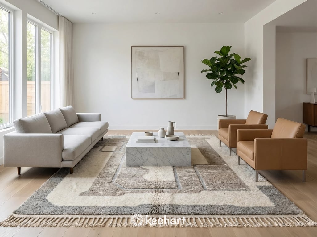 Cozy handwoven Moroccan shag rug in a bohemian nursery setting, providing a soft surface near a crib and armchair.