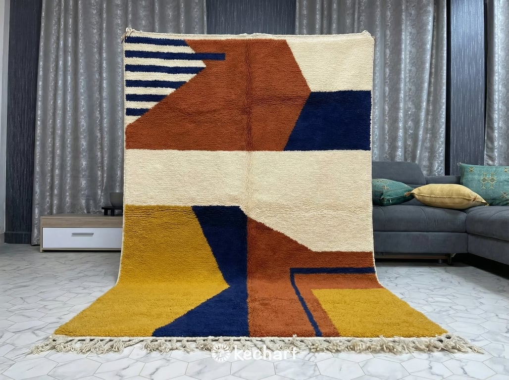 Custom Beni Ourain Rug - Handwoven Moroccan Wool, Rust & Cream Diamonds