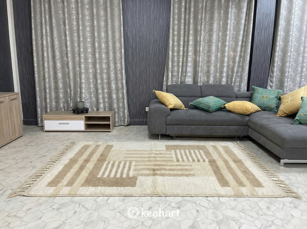 Custom Size Beni Ourain Rug - Plush Moroccan Wool Area Rug, Cream & Beige