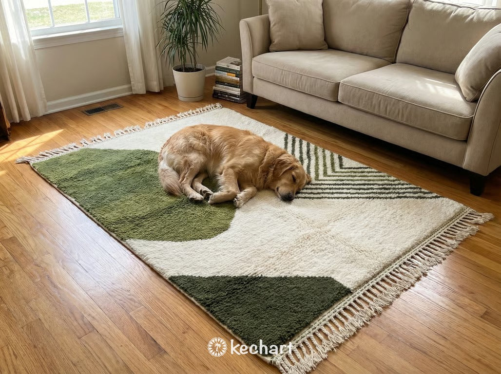 Custom Beni Ourain Rug - Made to Order Olive Green & Kombu Wool Rug