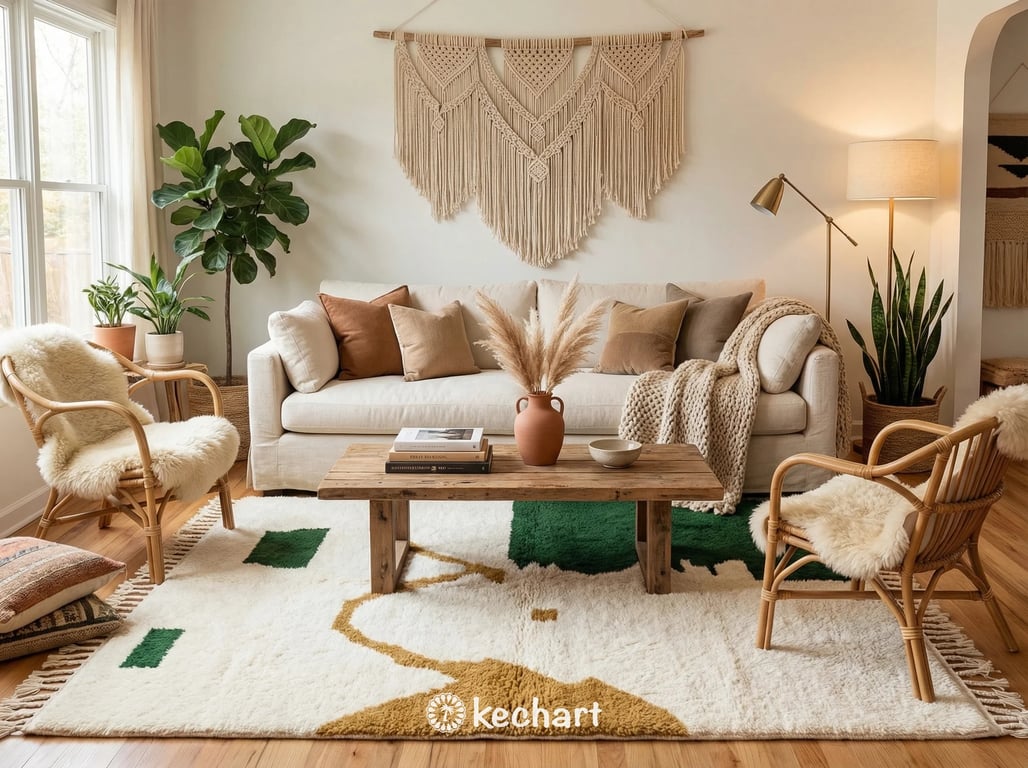 Stylish nursery featuring a soft, custom-sized Beni Ourain Moroccan rug on the floor, providing a safe, plush play area with elegant patterns.
