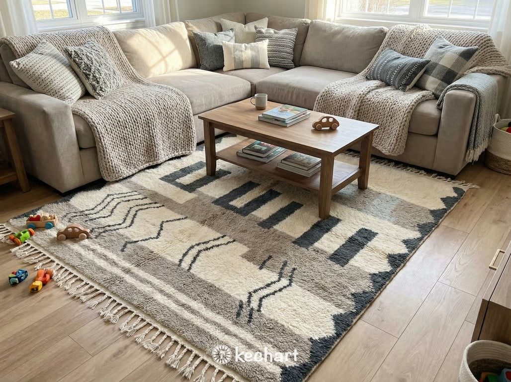 Custom Beni Ourain Rug - Handwoven Grey & White Geometric Moroccan Wool