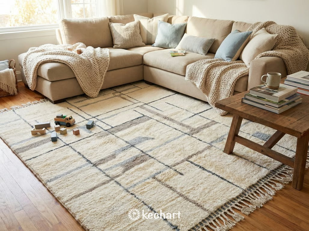 Custom Beni Ourain Moroccan Wool Rug - Grey & White Geometric - Made to Order