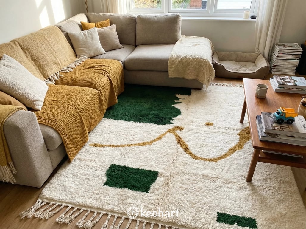 Custom Beni Ourain Rug - Made to Order Moroccan Wool, White & Gold Diamond Pattern
