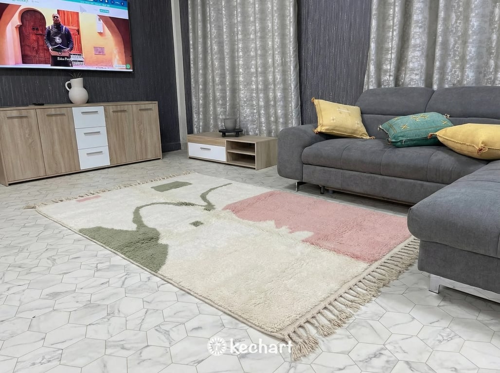 Custom Beni Ourain Rug – Sage Green & Pink Wool Rug, Made to Order