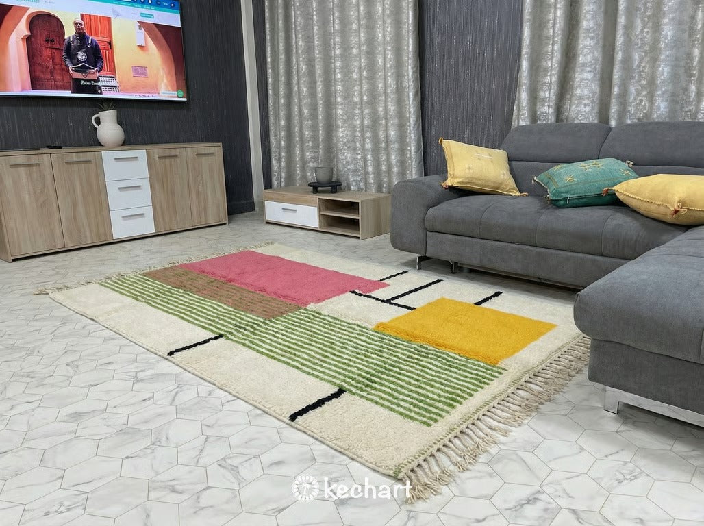 Custom Beni Ourain Rug - Made to Order Colorful Geometric Diamond Wool Rug