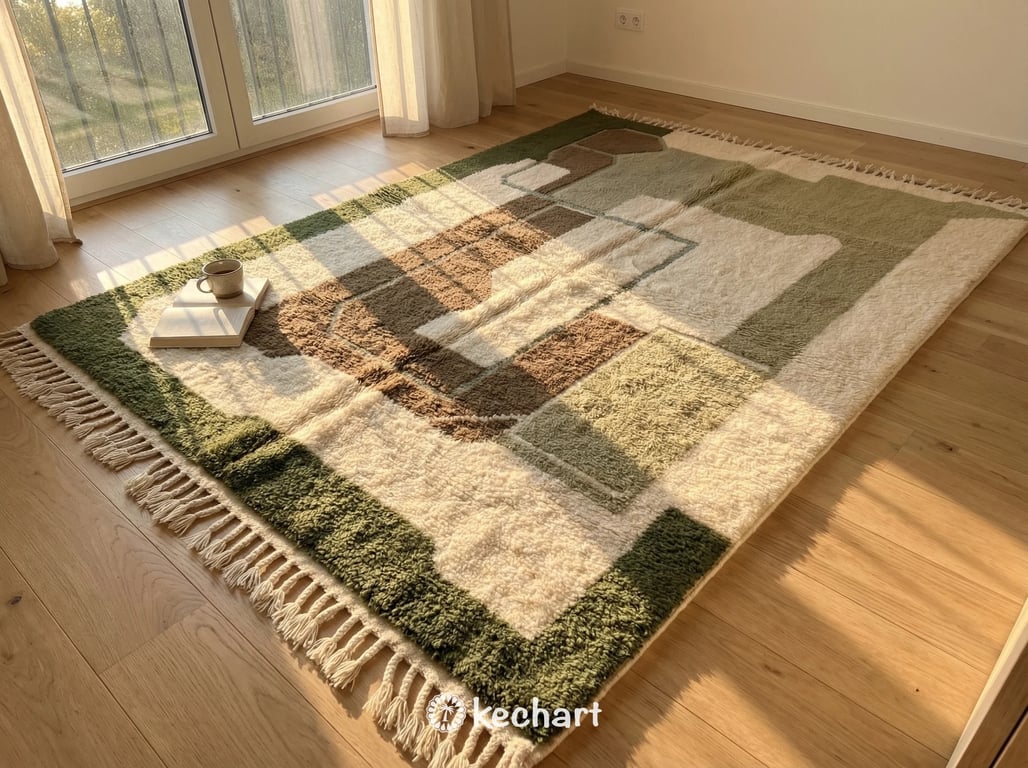 Custom Beni Ourain Rug - Handwoven Moroccan Wool Rug in Olive & Sage Diamonds