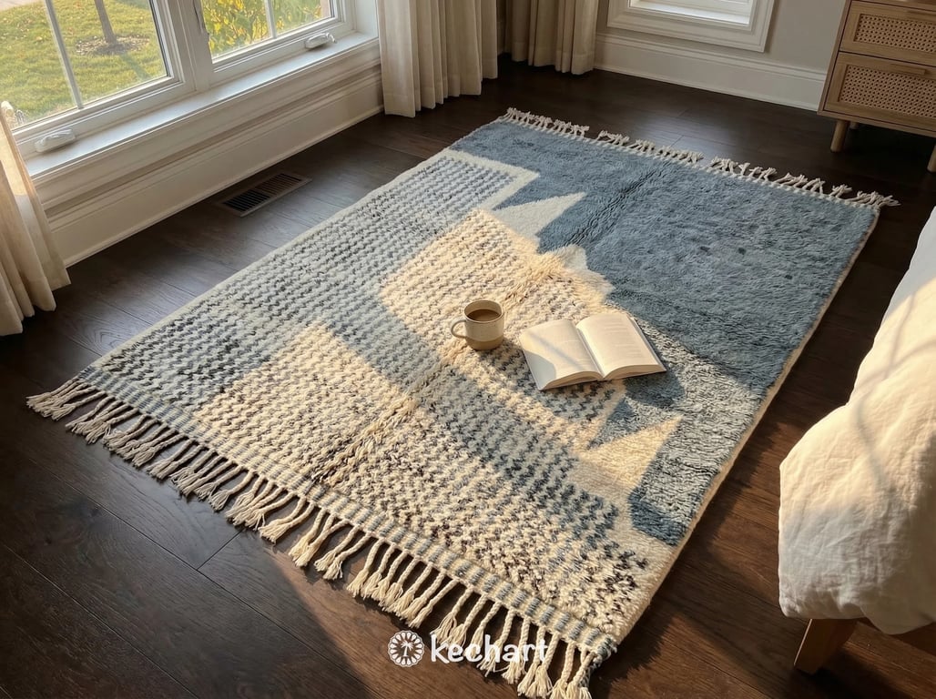 Custom Beni Ourain Rug - Made to Order Moroccan Wool Rug Cream & Blue Grey