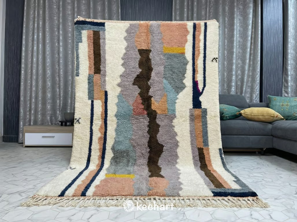 Custom Size Beni Ourain Rug - Night Sky & Gold Geometric Diamond Wool