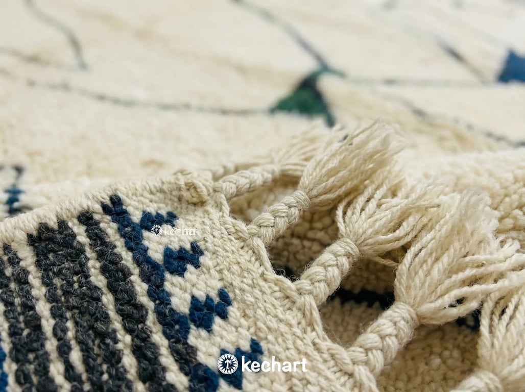 Custom Beni Ourain Rug - Handwoven Moroccan Wool, Cream & Sapphire Blue