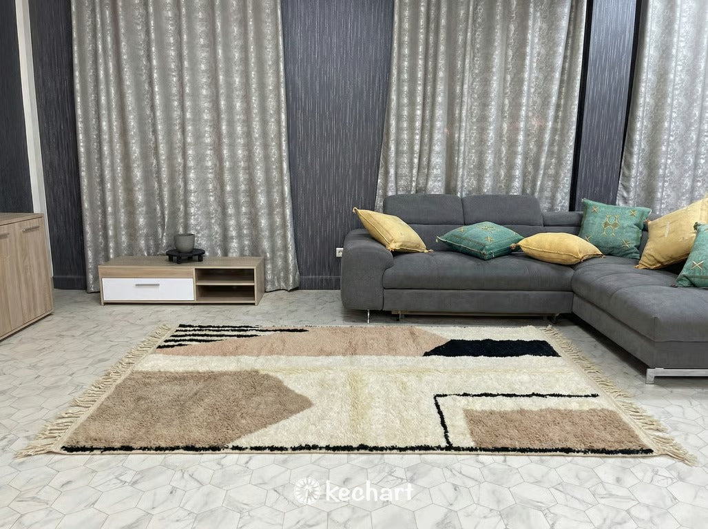 Custom Beni Ourain Rug - Made to Order Plush Moroccan Wool Cream Diamond Pattern