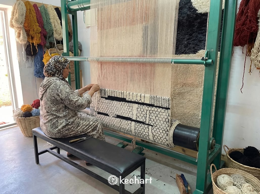 Custom Beni Ourain Rug - Handwoven Moroccan Wool in Cream & Charcoal Diamond